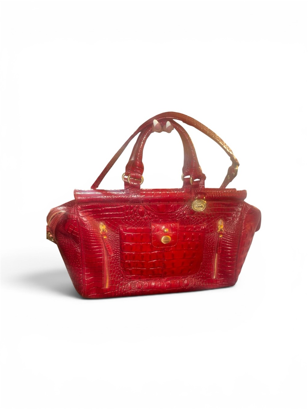 Brahmin Red Croc-Embossed Leather Handbag
